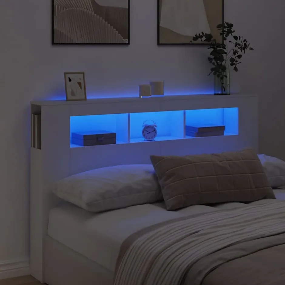Vidaxl Tête de lit à LED blanc 160x18,5x103,5 cm bois d'ingénierie