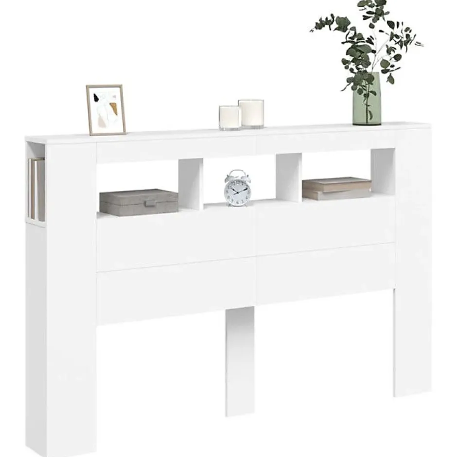 Vidaxl Tête de lit à LED blanc 160x18,5x103,5 cm bois d'ingénierie