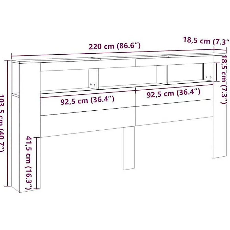 Vidaxl Tête de lit à LED chêne artisanal 220x18,5x103,5 cm Outlet