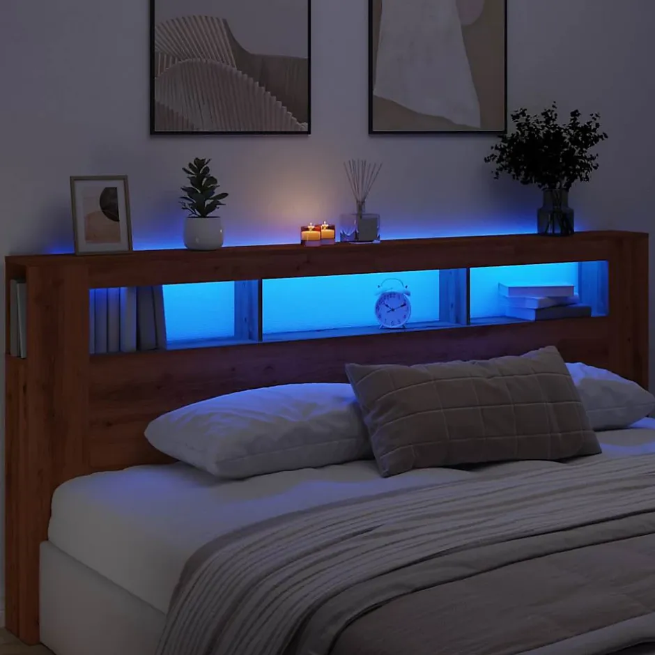 Vidaxl Tête de lit à LED chêne artisanal 220x18,5x103,5 cm Outlet