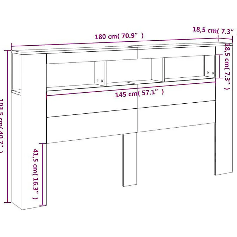 Vidaxl Tête de lit à LED gris béton 180x18,5x103,5cm bois d'ingénierie
