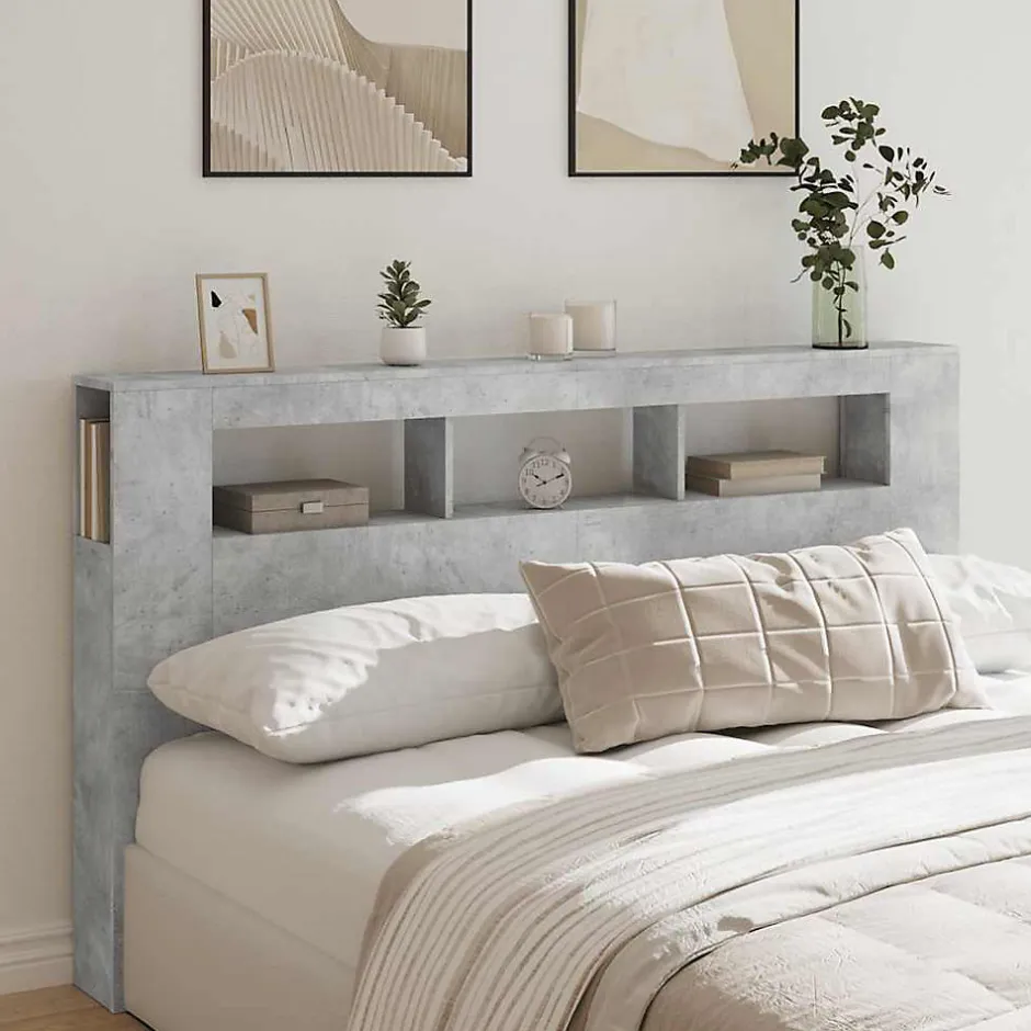 Vidaxl Tête de lit à LED gris béton 180x18,5x103,5cm bois d'ingénierie