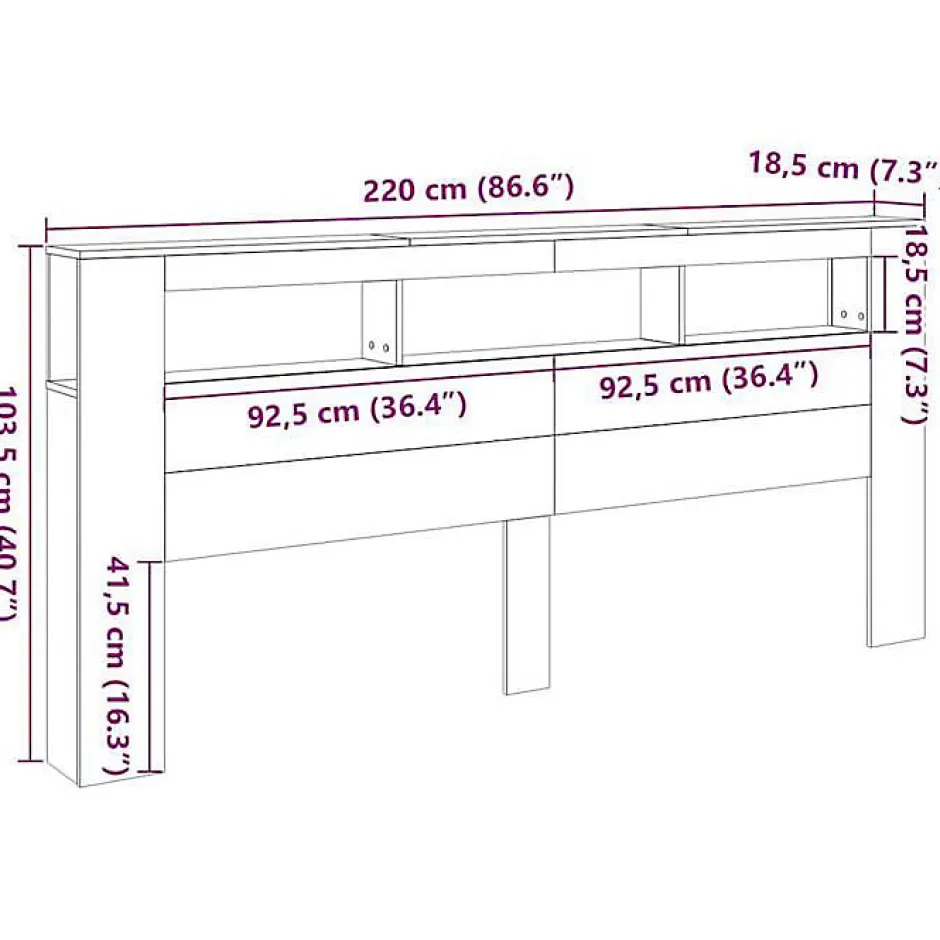 Vidaxl Tête de lit à LED vieux bois 220x18,5x103,5cm bois d'ingénierie