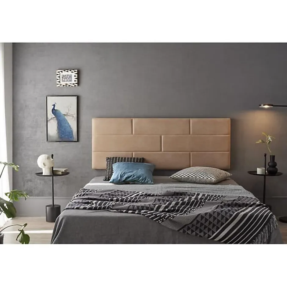 Eccox Tête de lit 120 Mur Brique Tissu Anti-Tache 152x57x5cm Camel Clair. New