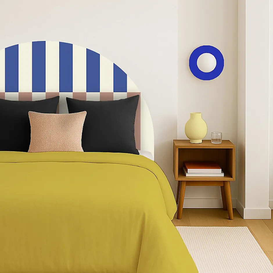 99Deco Tête de lit - Rythmo - intissé 225g/m² - pré-encollé - Bleu - 110x160cm
