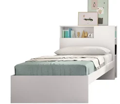 Pegane Tête de lit + structure de lit en bois coloris blanc - Longueur 218 x Profondeur 97,50 x Hauteur 95 cm