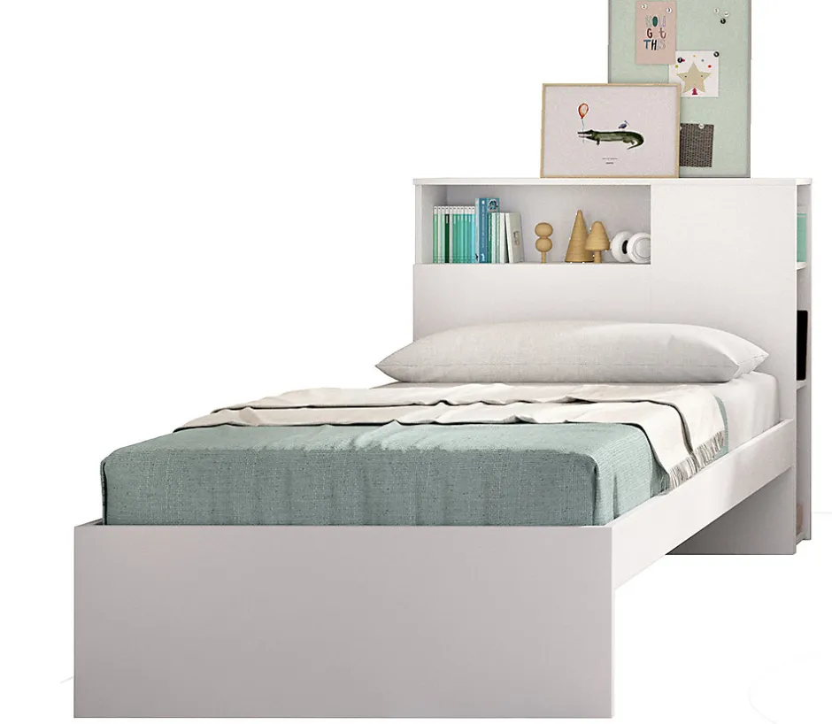 Pegane Tête de lit + structure de lit en bois coloris blanc - Longueur 218 x Profondeur 97,50 x Hauteur 95 cm