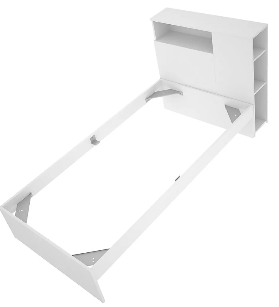Pegane Tête de lit + structure de lit en bois coloris blanc - Longueur 218 x Profondeur 97,50 x Hauteur 95 cm