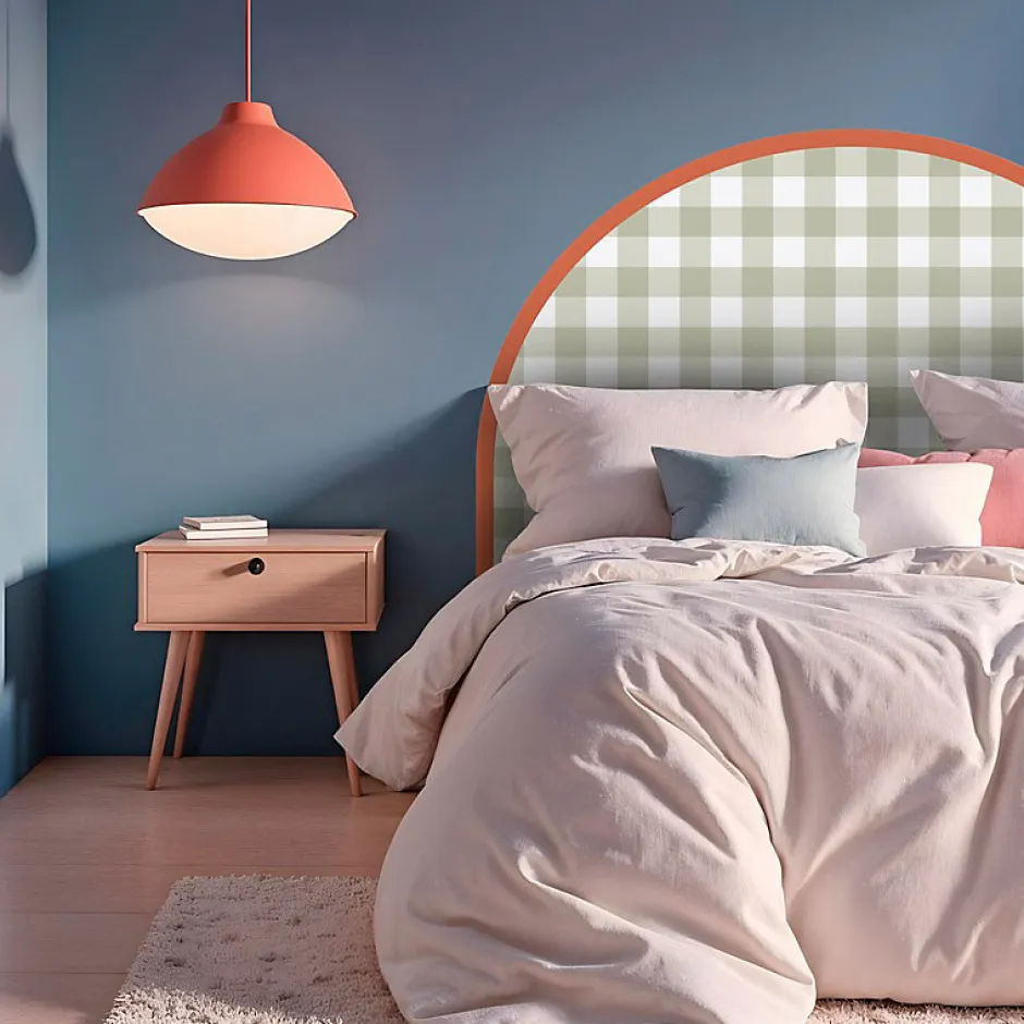 99Deco Tête de lit - Vichy - intissé 225g/m² - pré-encollé - Vert - 110x160cm