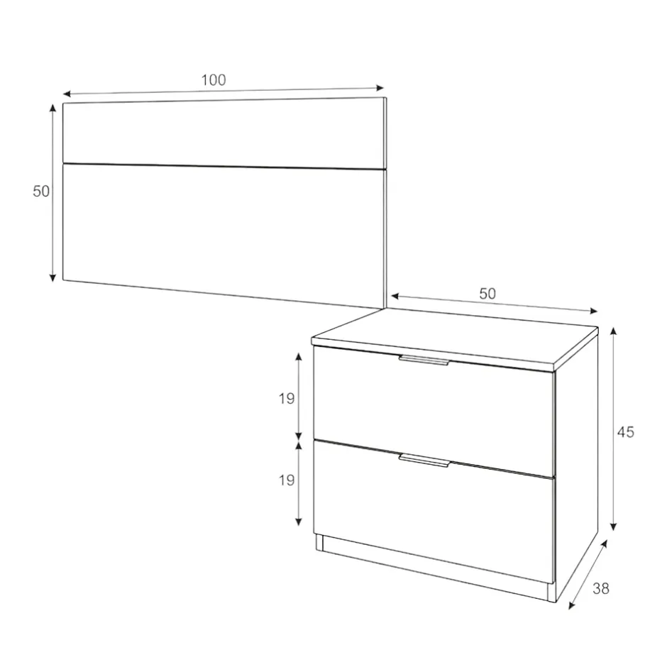 Dmora Tête de lit Aleangy, Table de chevet à deux tiroirs avec tête de lit pour lit simple de 90 cm, 100h50 cm, Chêne et Blanc