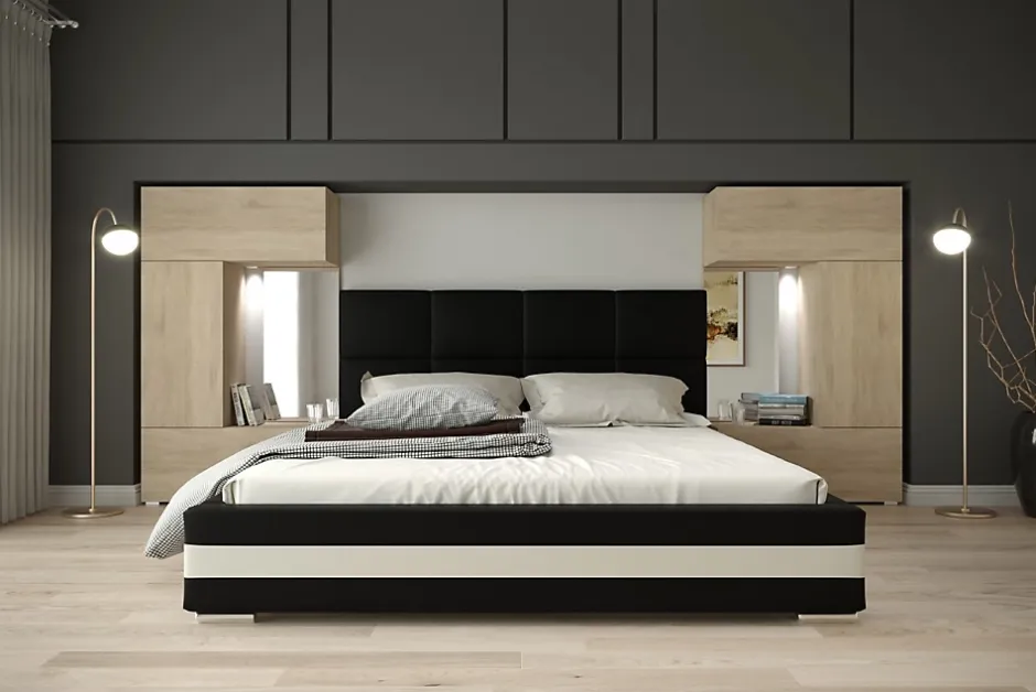 Azura Home Design Tête de lit avec rangement Armoire - pont de lit PANAMA 1/21S/M5 chêne sonoma 345-385x159cm Clearance