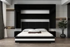 Azura Home Design Tête de lit avec rangement Armoire - pont de lit PANAMA 4/HG/B/1-1B noir/noir brillant 240x223x35cm Clearance