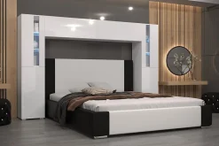 Azura Home Design Tête de lit avec rangement Armoire - pont de lit PANAMA 8/21W/HG2-1B blanc/blanc brillant 240x184x35cm