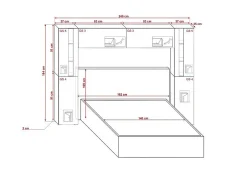 Azura Home Design Tête de lit avec rangement Armoire - pont de lit PANAMA 8/21W/HG2-1B blanc/blanc brillant 240x184x35cm