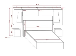 Azura Home Design Tête de lit avec rangement Armoire - pont de lit PANAMA 11HG/W/2-1B blanc/blanc brillant 282x91x35cm