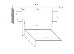 Azura Home Design Tête de lit avec rangement Armoire - pont de lit PANAMA 9HG/W/2-1B blanc/blanc brillant 266x91x35cm