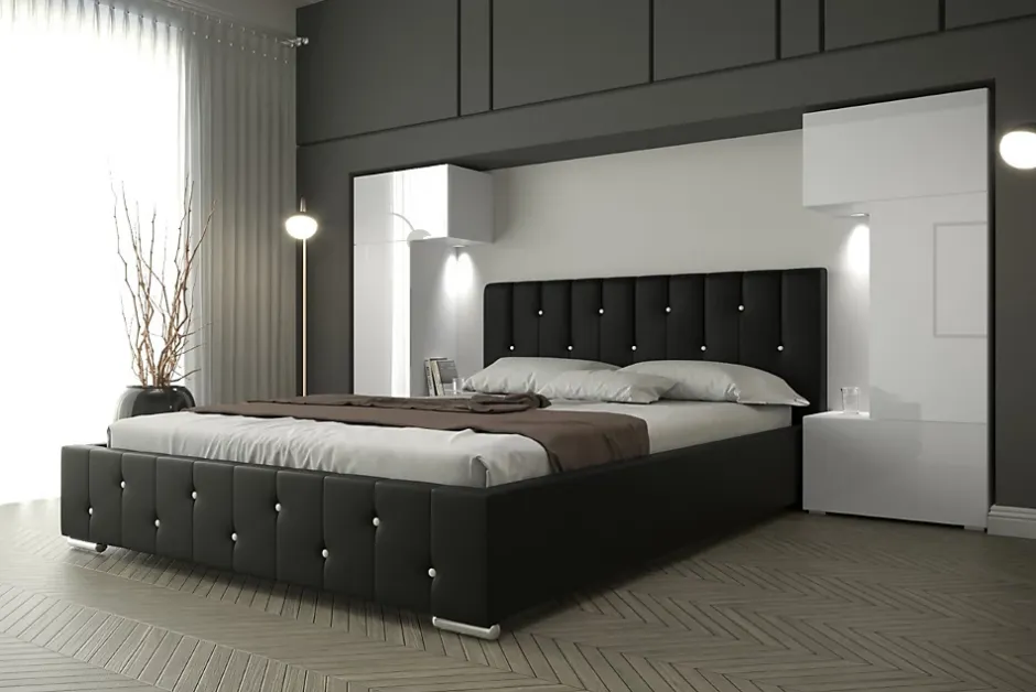 Azura Home Design Tête de lit avec rangement Armoire - pont de lit PANAMA 3/21W/HG2 blanc/blanc brillant 282-322x159x35cm Online