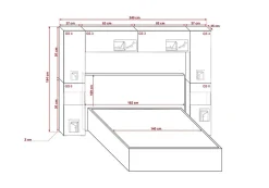 Azura Home Design Tête de lit avec rangement Armoire - pont de lit PANAMA 12HG/W/2-1B blanc/blanc brillant 240x184x35cm