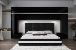 Azura Home Design Tête de lit avec rangement Armoire - pont de lit PANAMA 5/HG/B/1-1C noir/noir brillant 300x214x35cm