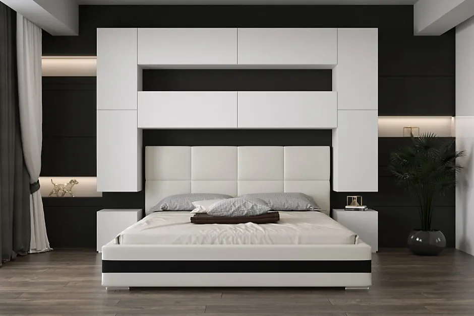 Azura Home Design Tête de lit avec rangement Armoire - pont de lit PANAMA 4/M/W/3-1B blanc 240x223x35cm