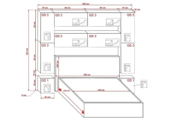 Azura Home Design Tête de lit avec rangement Armoire - pont de lit PANAMA 4/M/W/3-1B blanc 240x223x35cm