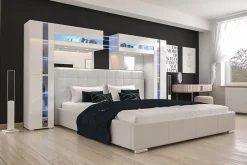 Azura Home Design Tête de lit avec rangement Armoire - pont de lit PANAMA 14/HG/W/2-1C blanc/blanc brillant 290x184x35cm Clearance