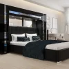 Azura Home Design Tête de lit avec rangement Armoire - pont de lit PANAMA 14-HG-B-1-1A noir/noir brillant 256x184x35cm