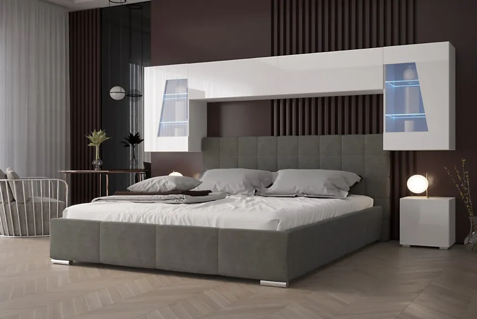 Azura Home Design Tête de lit avec rangement Armoire - pont de lit PANAMA 11/HG/W/1-1A blanc/blanc brillant 266x91x35cm