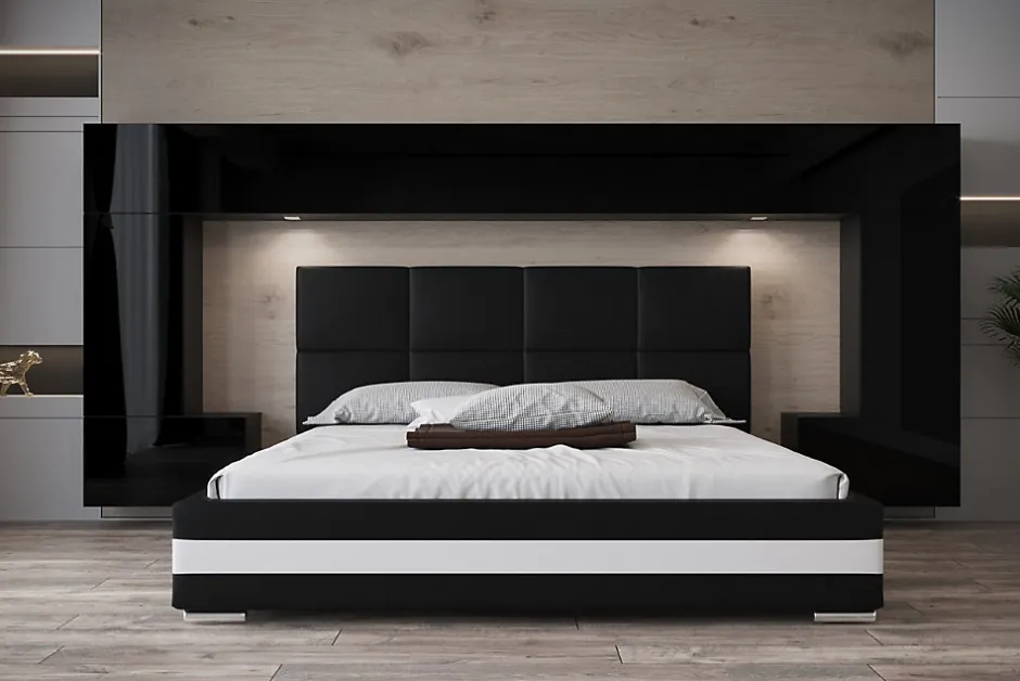 Azura Home Design Tête de lit avec rangement Armoire - pont de lit PANAMA 6/21B/HG1-1A noir/noir brillant 323x167x35cm