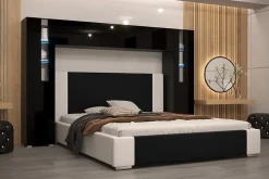 Azura Home Design Tête de lit avec rangement Armoire - pont de lit PANAMA 8/21B/HG1-1B noir/noir brillant 240x184x35cm Online