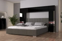 Azura Home Design Tête de lit avec rangement Armoire - pont de lit PANAMA 12/HG/B/1-1B noir/noir brillant 240x184x35cm