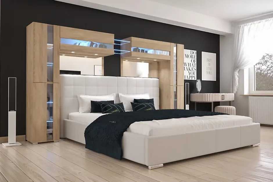 Azura Home Design Tête de lit avec rangement Armoire - pont de lit PANAMA 14/M/S/3-1C chêne sonoma 290x184x35cm New