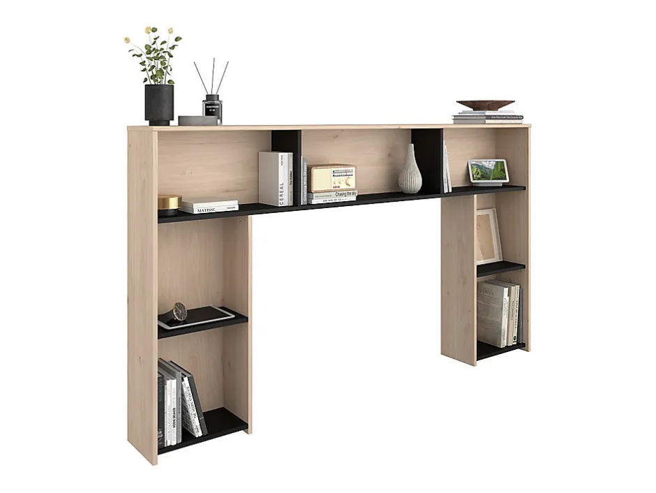 Vente-unique Tête de lit avec rangements 140 cm - Coloris : Naturel et noir - KINSELIA