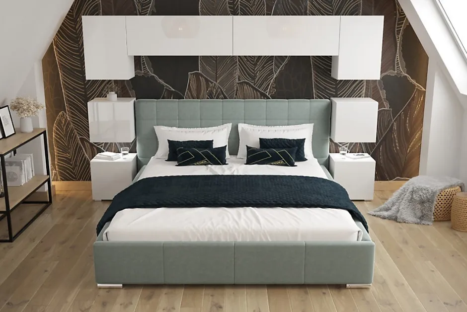 Azura Home Design Tête de lit avec rangement Armoire - pont de lit PANAMA 13/HG/W/2-1B blanc/blanc brillant 240x182x35cm