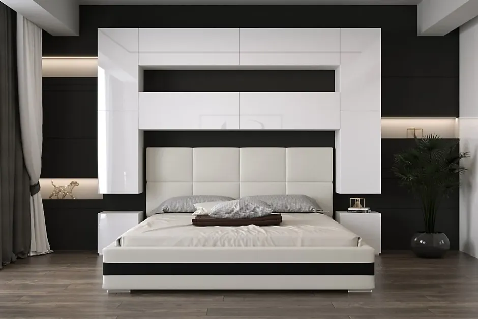 Azura Home Design Tête de lit avec rangement Armoire - pont de lit PANAMA 4/HG/W/2-1C blanc/blanc brillant 280x223x35cm Best