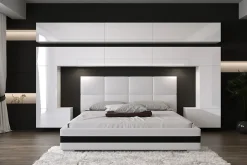Azura Home Design Tête de lit avec rangement Armoire - pont de lit PANAMA 5/HG/W/2-1A blanc/blanc brillant 323x214x35cm New