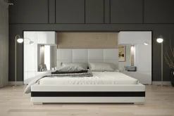 Azura Home Design Tête de lit avec rangement Armoire - pont de lit PANAMA 1/21W/HG2 blanc/blanc brillant 345-385x159cm