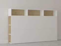 Vente-unique Tête de lit avec rangements NASTIA - 160 cm - Blanc et chêne