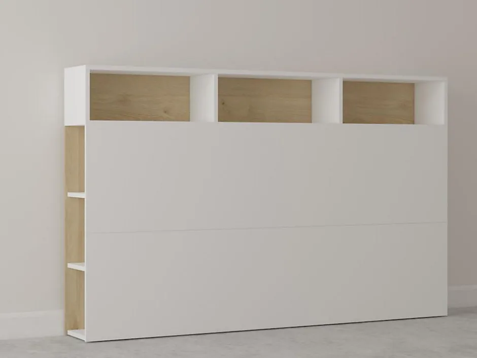Vente-unique Tête de lit avec rangements NASTIA - 160 cm - Blanc et chêne