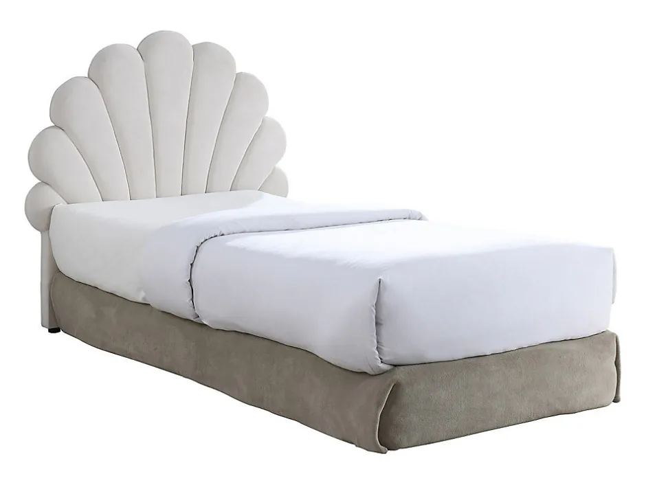 Vente-unique Tête de lit coquillage - 90 cm - Velours - Blanc - MOANA