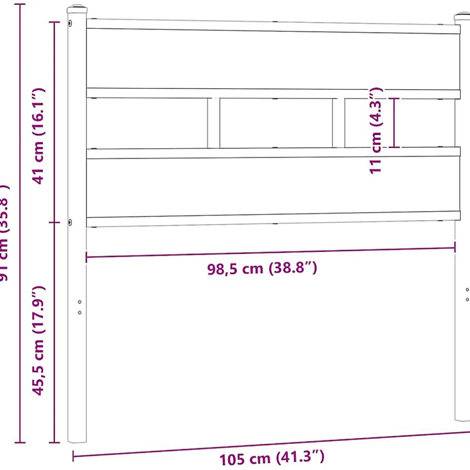 Vidaxl Tête de lit de remplacement chêne marron 100 cm acier et bois d'ingénierie