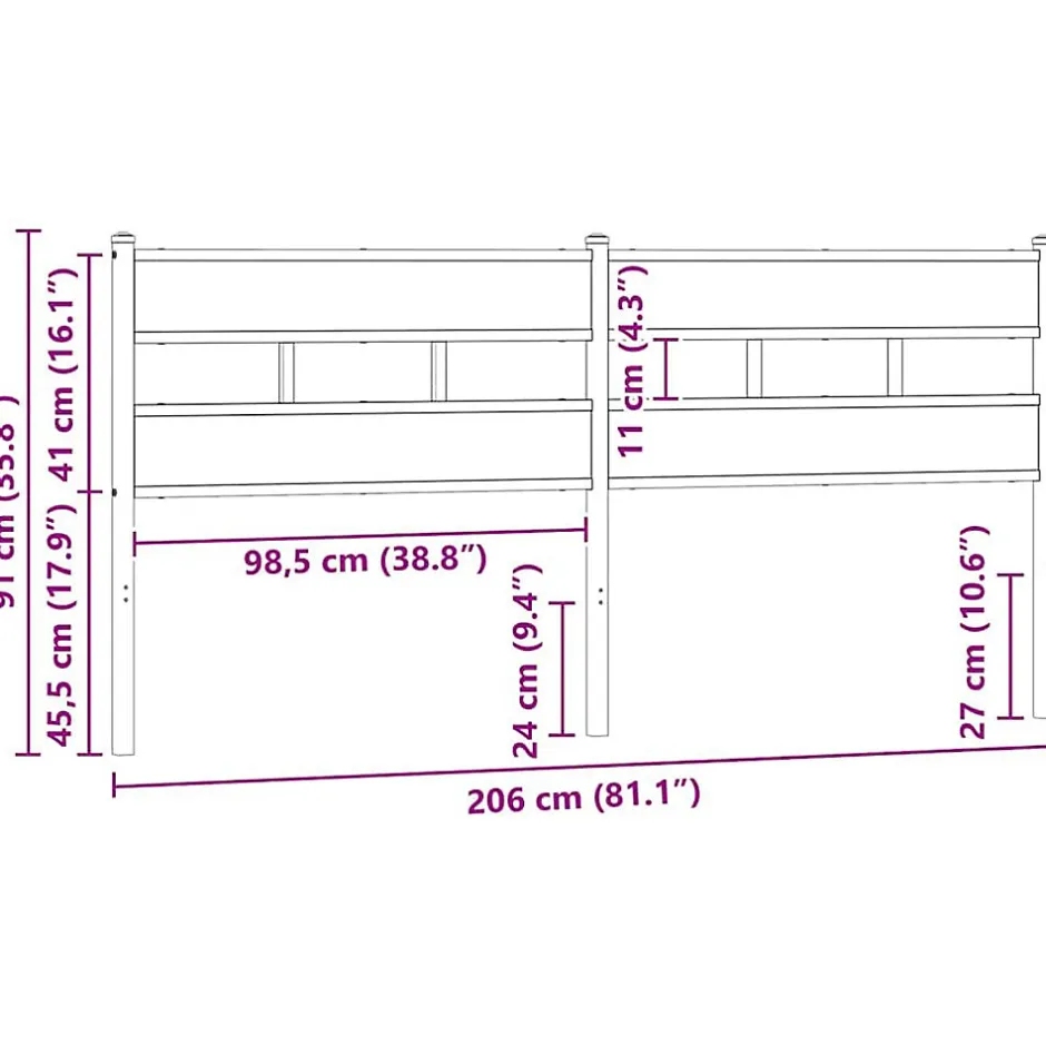 Vidaxl Tête de lit de remplacement chêne marron 200 cm acier et bois d'ingénierie