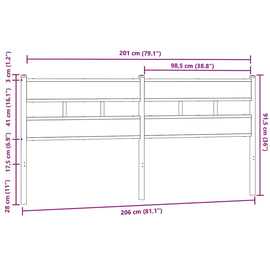 Vidaxl Tête de lit de remplacement chêne marron 200 cm acier et bois d'ingénierie