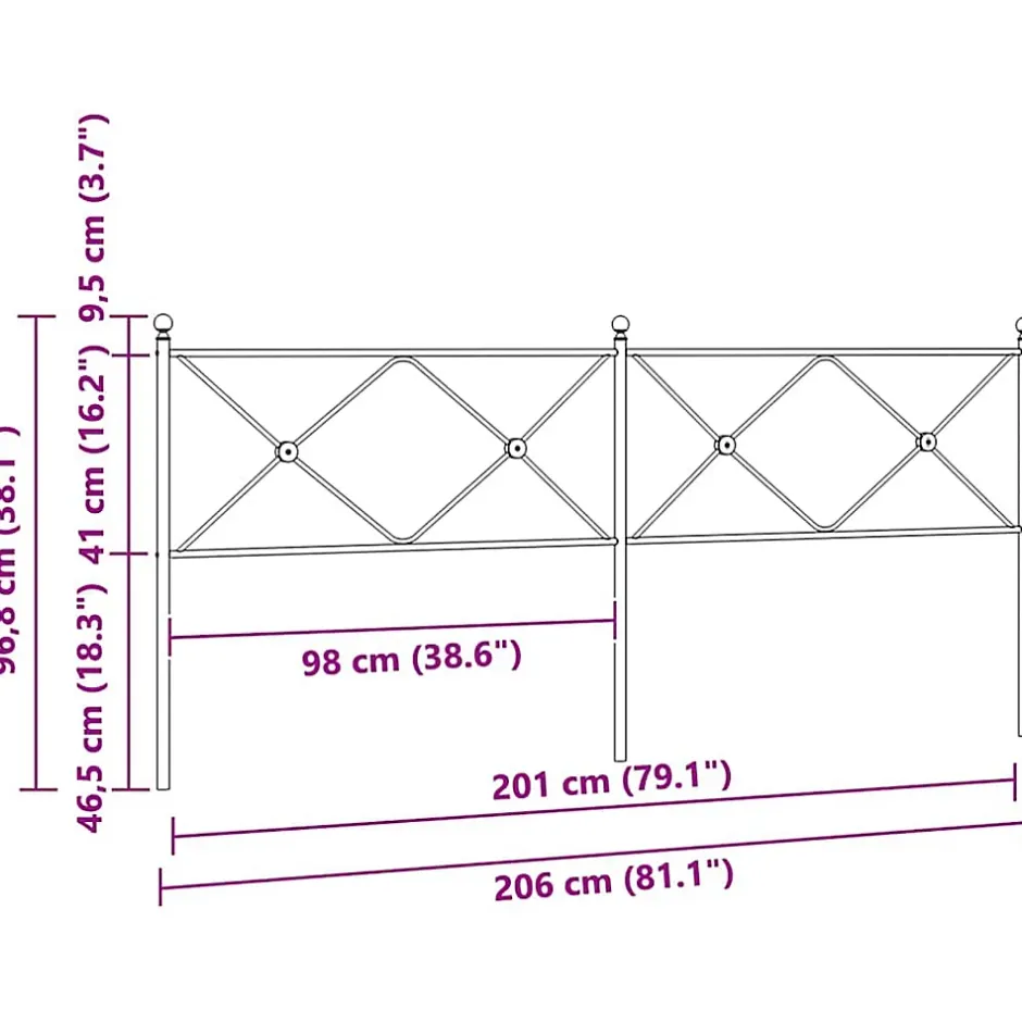 Vidaxl Tête de lit de remplacement métal noir 200 cm Sale