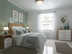 Pegane Tête de lit en bois coloris chêne Albar /blanc - Longueur 160 x Profondeur 25 x Hauteur 130 cm Online