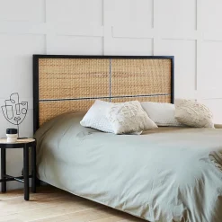 Bois Dessus Bois Dessous Tête de lit en bois d'acajou et rotin 160