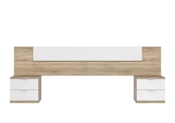Pegane Tête de lit en mélamine avec 2 chevets coloris chêne canadian blanc artik - Hauteur 95 x Longueur 247 cm x Profondeur 38 cm Discount