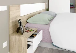 Pegane Tête de lit en mélamine avec 2 chevets coloris chêne canadian blanc artik - Hauteur 95 x Longueur 247 cm x Profondeur 38 cm Discount