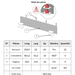 Wood&Sens Tête de lit en pin avec étagères, L.250 x H.56 cm x P.21 cm Online