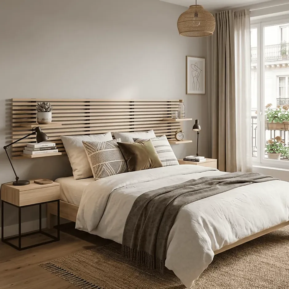 Wood&Sens Tête de lit en pin avec étagères, L.250 x H.56 cm x P.21 cm Online